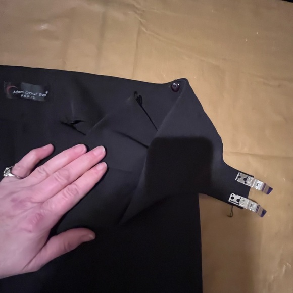 Adam Pour Eve Paris size 10 black wide leg mid rise dress pants with slit leg - Picture 11 of 14